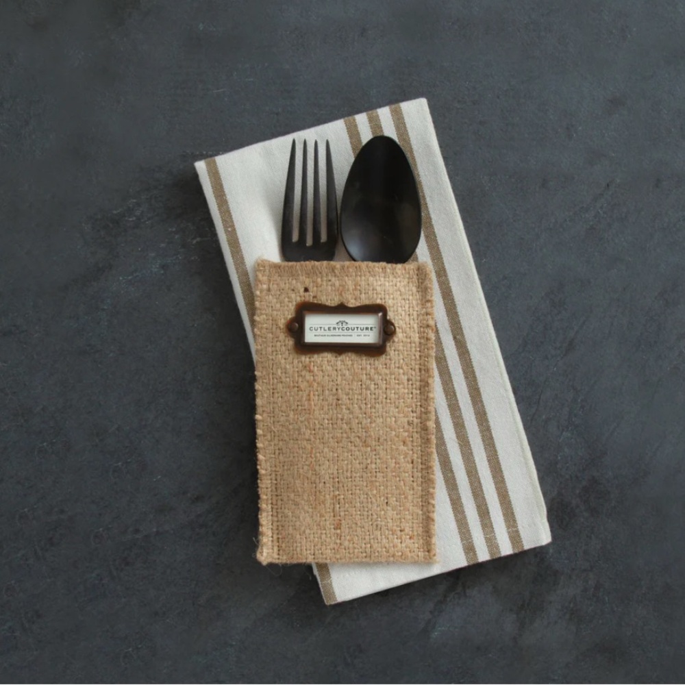 Cutlery Couture Jute Fiber Rustic Silverware Place Setting Pouches Package of 8